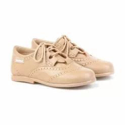 Childrens Boy Girl Leather School English Shoes Lace-up 505 Camel, By AngelitoS