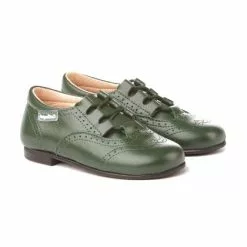 Childrens Boy Girl Leather School English Shoes Lace-up 505 Green, By AngelitoS