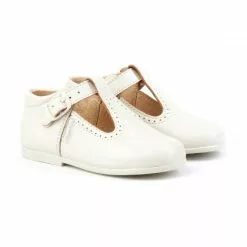Childrens Boy Girl Leather School T-Strap Shoes Buckle 503 Beige, By AngelitoS