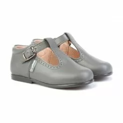 Childrens Boy Girl Leather School T-Strap Shoes Buckle 503 Grey, By AngelitoS