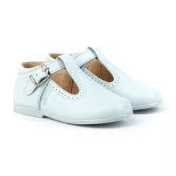Childrens Boy Girl Leather School T-Strap Shoes Buckle 503 Sky Blue, By AngelitoS