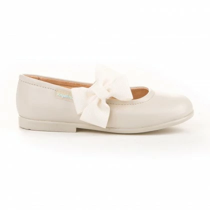 Childrens Girl Leather School Ballerinas Velcro Bow 519 Beige, By AngelitoS 4 Childrens Girl Leather School Ballerinas Velcro Bow 519 Beige, By AngelitoS - Image 2