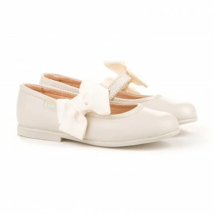 Childrens Girl Leather School Ballerinas Velcro Bow 519 Beige, By AngelitoS 3 Childrens Girl Leather School Ballerinas Velcro Bow 519 Beige, By AngelitoS