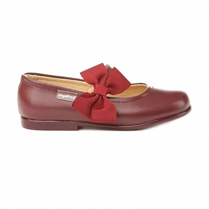 Childrens Girl Leather School Ballerinas Velcro Bow 519 Burgundy, By AngelitoS 4 Childrens Girl Leather School Ballerinas Velcro Bow 519 Burgundy, By AngelitoS - Image 2