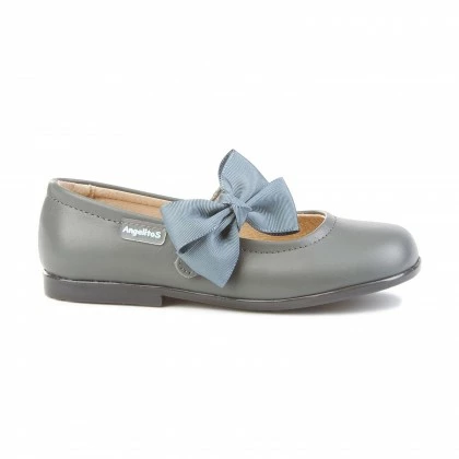 Childrens Girl Leather School Ballerinas Velcro Bow 519 Grey, By AngelitoS 4 Childrens Girl Leather School Ballerinas Velcro Bow 519 Grey, By AngelitoS - Image 2