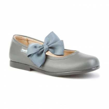 Childrens Girl Leather School Ballerinas Velcro Bow 519 Grey, By AngelitoS 5 Childrens Girl Leather School Ballerinas Velcro Bow 519 Grey, By AngelitoS - Image 3