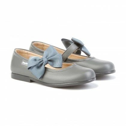 Childrens Girl Leather School Ballerinas Velcro Bow 519 Grey, By AngelitoS 3 Childrens Girl Leather School Ballerinas Velcro Bow 519 Grey, By AngelitoS