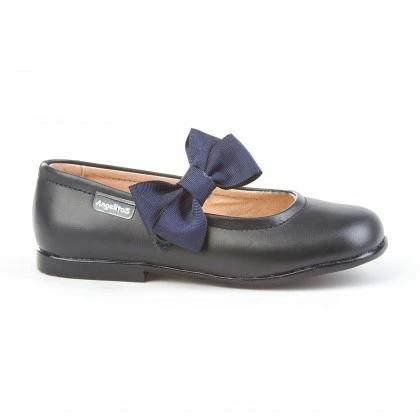 Childrens Girl Leather School Ballerinas Velcro Bow 519 Navy, By AngelitoS 4 Childrens Girl Leather School Ballerinas Velcro Bow 519 Navy, By AngelitoS - Image 2