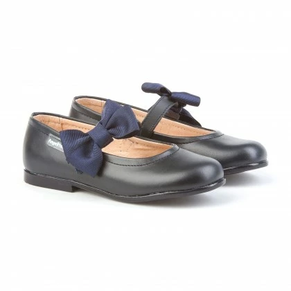 Childrens Girl Leather School Ballerinas Velcro Bow 519 Navy, By AngelitoS 3 Childrens Girl Leather School Ballerinas Velcro Bow 519 Navy, By AngelitoS