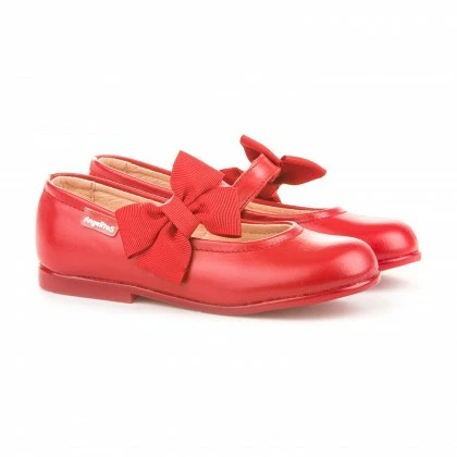 Childrens Girl Leather School Ballerinas Velcro Bow 519 Red, By AngelitoS 2 Childrens Girl Leather School Ballerinas Velcro Bow 519 Red, By AngelitoS