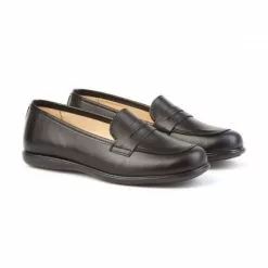 Childrens Girl Leather School Loafers Rounded Toe 466 Black, By AngelitoS