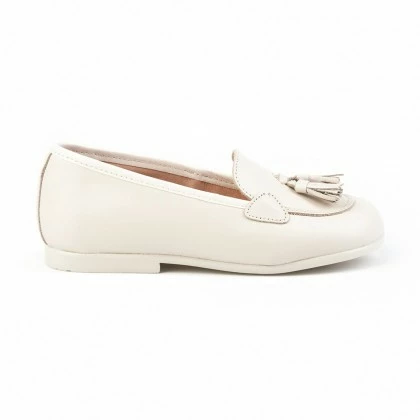 Childrens Girl Leather School Loafers Tassels Rounded Toe 391 Beige, By AngelitoS 3 Childrens Girl Leather School Loafers Tassels Rounded Toe 391 Beige, By AngelitoS - Image 2