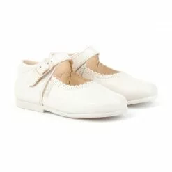 Childrens Girl Leather School Mary Jane Shoes Buckle 500 Beige, By AngelitoS
