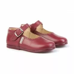 Childrens Girl Leather School Mary Jane Shoes Buckle 500 Burgundy, By AngelitoS