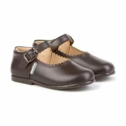 Childrens Girl Leather School Mary Jane Shoes Buckle 500 Chocolate, By AngelitoS