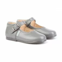 Childrens Girl Leather School Mary Jane Shoes Buckle 500 Grey, By AngelitoS
