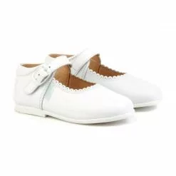Childrens Girl Leather School Mary Jane Shoes Buckle 500 White, By AngelitoS
