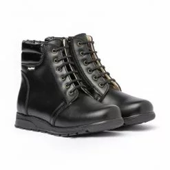 Girls Boys Nappa Leather Booties Laces Zipper 480 Black, By AngelitoS