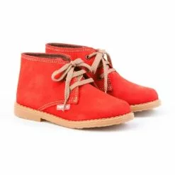 Girls Boys Split Leather Safari Booties Laces 403 Red, By AngelitoS