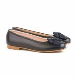 Girls Leather School Ballerinas Bow 1509 Navy, By AngelitoS
