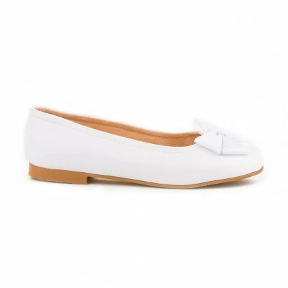 Girls Leather School Ballerinas Bow 1509 White, By AngelitoS 3 Girls Leather School Ballerinas Bow 1509 White, By AngelitoS - Image 2