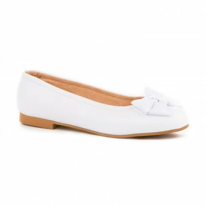 Girls Leather School Ballerinas Bow 1509 White, By AngelitoS 4 Girls Leather School Ballerinas Bow 1509 White, By AngelitoS - Image 3
