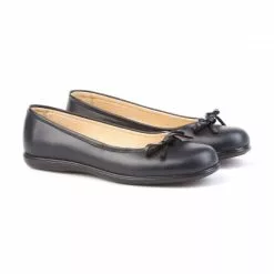 Girls Leather School Ballerinas Bow 465 Navy, By AngelitoS