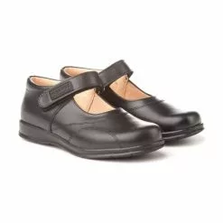 Girls Leather School Mary Jane Shoes Stitches Velcro 461 Black, By AngelitoS