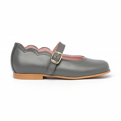 Girls Nappa Leather Mary Jane Shoes Buckle 1103 Grey, By AngelitoS 4 Girls Nappa Leather Mary Jane Shoes Buckle 1103 Grey, By AngelitoS - Image 2