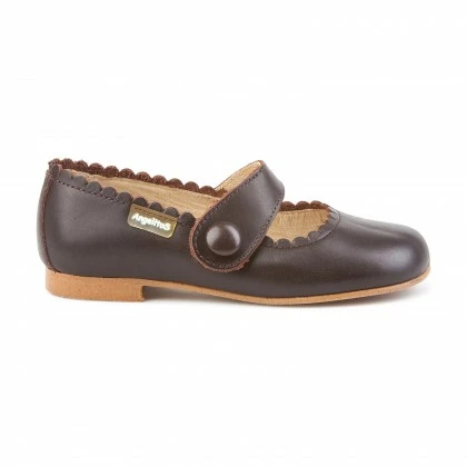 Girls Nappa Leather Mary Jane Shoes Velcro 1512 Chocolate, By AngelitoS 4 Girls Nappa Leather Mary Jane Shoes Velcro 1512 Chocolate, By AngelitoS - Image 2