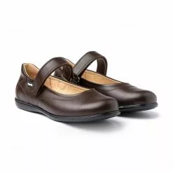 Girls Nappa Leather Mary Jane Shoes Velcro 1512 Chocolate, By AngelitoS
