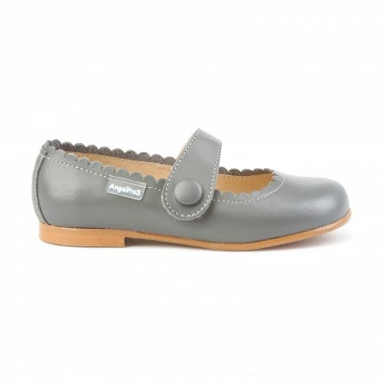 Girls Nappa Leather Mary Jane Shoes Velcro 1512 Grey, By AngelitoS 4 Girls Nappa Leather Mary Jane Shoes Velcro 1512 Grey, By AngelitoS - Image 2
