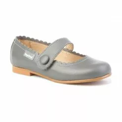Girls Nappa Leather Mary Jane Shoes Velcro 1512 Grey, By AngelitoS
