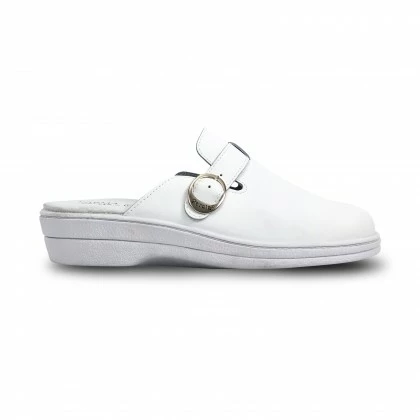 Woman Leather Hospital Shoes Backless Buckle 796 White, By Percla 3 Woman Leather Hospital Shoes Backless Buckle 796 White, By Percla