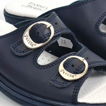 Woman Leather Hospital Shoes Backless Open Toe Two Buckles 797 Navy, By Percla 4 Woman Leather Hospital Shoes Backless Open Toe Two Buckles 797 Navy, By Percla - Image 2