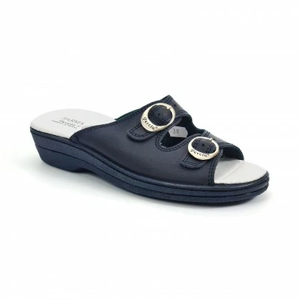 Woman Leather Hospital Shoes Backless Open Toe Two Buckles 797 Navy, By Percla 5 Woman Leather Hospital Shoes Backless Open Toe Two Buckles 797 Navy, By Percla - Image 3