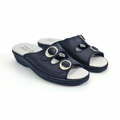 Woman Leather Hospital Shoes Backless Open Toe Two Buckles 797 Navy, By Percla 6 Woman Leather Hospital Shoes Backless Open Toe Two Buckles 797 Navy, By Percla - Image 4