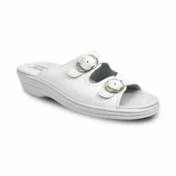 Woman Leather Hospital Shoes Backless Open Toe Two Buckles 797 White, By Percla -Pumps shoes Shop woman leather hospital shoes backless open toe two buckles 797 white by percla 2