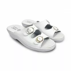 Woman Leather Hospital Shoes Backless Open Toe Two Buckles 797 White, By Percla -Pumps shoes Shop woman leather hospital shoes backless open toe two buckles 797 white by percla 3