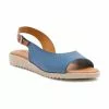 Woman Leather Low Wedged Sandals Padded Insole 1115 Blue, By Blusandal