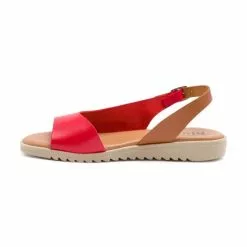 Woman Leather Low Wedged Sandals Padded Insole 1115 Red, By Blusandal -Pumps shoes Shop woman leather low wedged sandals padded insole 1115 red by blusandal 2