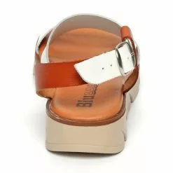 Woman Leather Low Wedged Sandals Padded Insole 166 White, By Blusandal -Pumps shoes Shop woman leather low wedged sandals padded insole 166 white by blusandal 3