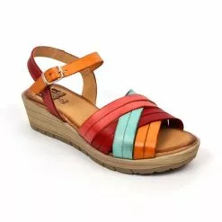 Woman Leather Low Wedged Sandals Padded Insole 3106 Multicolor, By Blusandal -Pumps shoes Shop woman leather low wedged sandals padded insole 3106 multicolor by blusandal 2