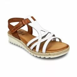 Woman Leather Low Wedged Sandals Velcro Padded Insole 2896 White, By Blusandal -Pumps shoes Shop woman leather low wedged sandals velcro padded insole 2896 white by blusandal 2