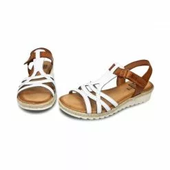 Woman Leather Low Wedged Sandals Velcro Padded Insole 2896 White, By Blusandal -Pumps shoes Shop woman leather low wedged sandals velcro padded insole 2896 white by blusandal 5