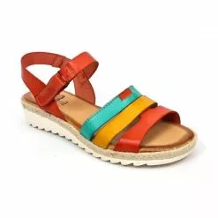 Woman Leather Low Wedged Sandals Velcro Padded Insole 2898 Multilcolor, By Blusandal -Pumps shoes Shop woman leather low wedged sandals velcro padded insole 2898 multilcolor by blusandal 2