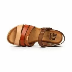 Woman Leather Low Wedged Sandals Velcro Padded Insole 2898 Multileather, By Blusandal -Pumps shoes Shop woman leather low wedged sandals velcro padded insole 2898 multileather by blusandal 4