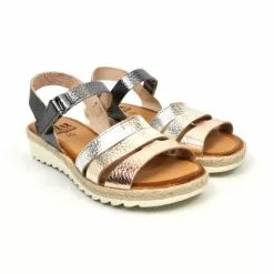 Woman Leather Low Wedged Sandals Velcro Padded Insole 2898 Multilmetal, By Blusandal -Pumps shoes Shop woman leather low wedged sandals velcro padded insole 2898 multilmetal by blusandal 3