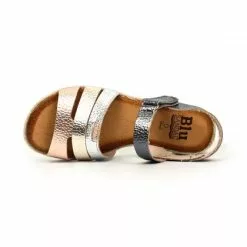 Woman Leather Low Wedged Sandals Velcro Padded Insole 2898 Multilmetal, By Blusandal -Pumps shoes Shop woman leather low wedged sandals velcro padded insole 2898 multilmetal by blusandal 4