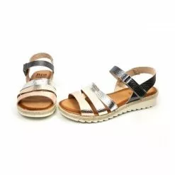 Woman Leather Low Wedged Sandals Velcro Padded Insole 2898 Multilmetal, By Blusandal -Pumps shoes Shop woman leather low wedged sandals velcro padded insole 2898 multilmetal by blusandal 5